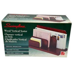 VTG Swingline Wood Vertical Sorter Organizer Mahogany Desk Letter Mail File New